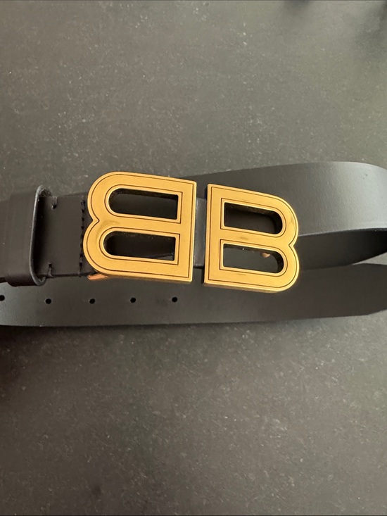 Balenciaga Accessories - Balenciaga Black Leather Belt with Gold Double B Buckle, Excellent Condition, 85